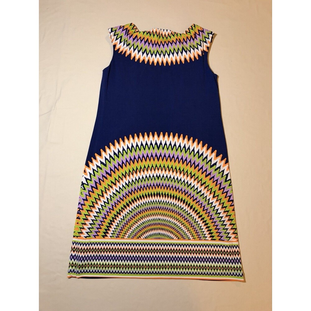 Maggy London Women's Size 6 Navy Blue Multicolor Geometric Shift Dress - Picture 5 of 5